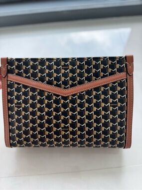 Moynat M Nomad Pouch (brown M monogram canvas with leather trim and wrist strap)